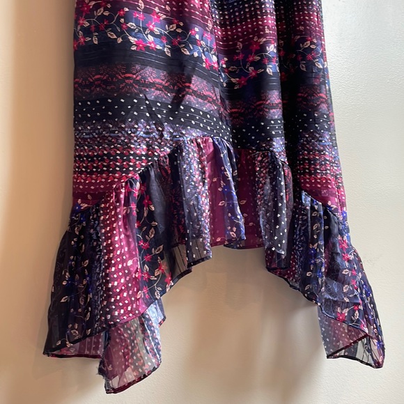 Kensie 8 multicolor purple navy red stripe midi maxi ruffle hem sharkbite nwt 8 - Picture 5 of 12